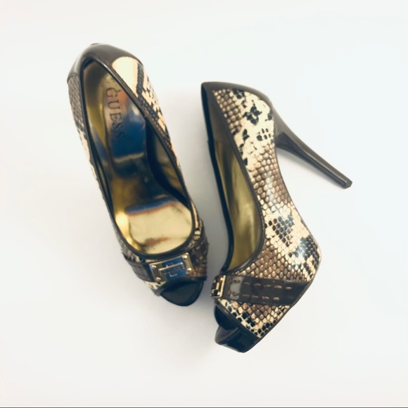 Guess a Snakeskin 4” Heels, Brown/Tan, Size 9 - Picture 4 of 13